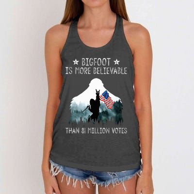 Bigfoot is More Believable Than 81 Million Votes USA Flag Women's Knotted Racerback Tank