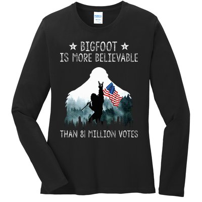 Bigfoot is More Believable Than 81 Million Votes USA Flag Ladies Long Sleeve Shirt