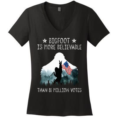 Bigfoot is More Believable Than 81 Million Votes USA Flag Women's V-Neck T-Shirt