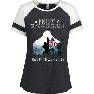 Bigfoot is More Believable Than 81 Million Votes USA Flag Enza Ladies Jersey Colorblock Tee