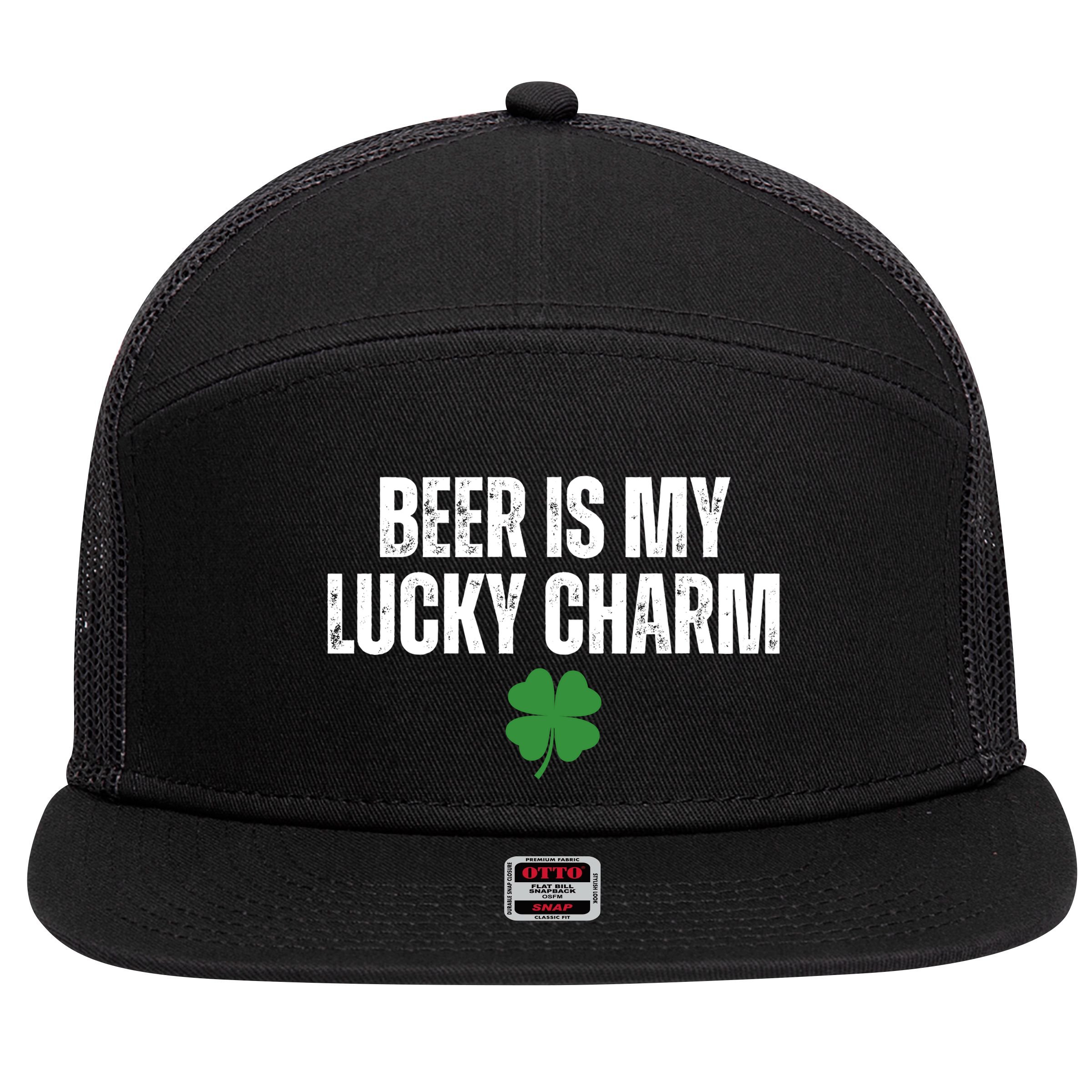 Beer Is My Lucky Charm Funny St Patricks Day 7 Panel Mesh Trucker Snapback Hat