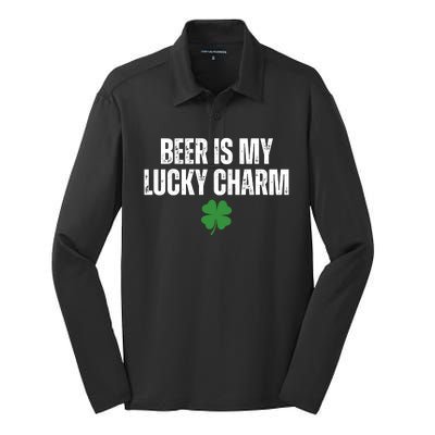 Beer Is My Lucky Charm Funny St Patricks Day Silk Touch Performance Long Sleeve Polo