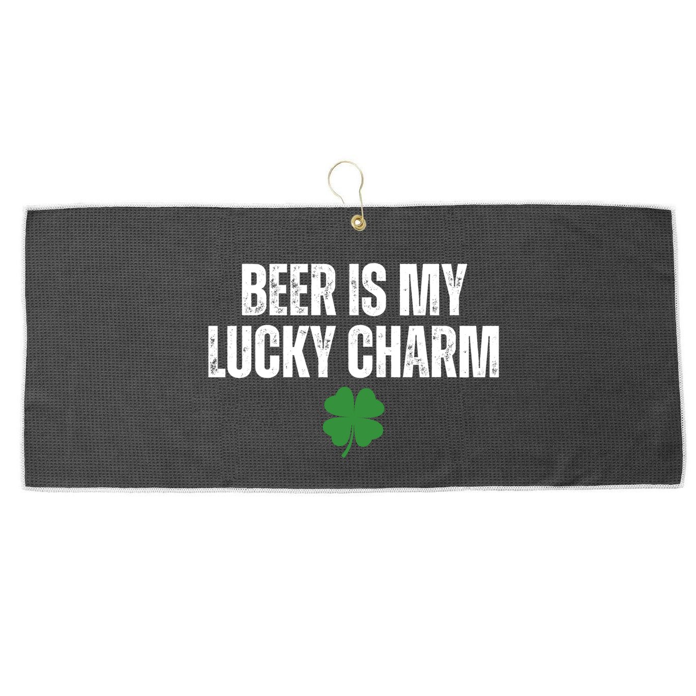 Beer Is My Lucky Charm Funny St Patricks Day Large Microfiber Waffle Golf Towel