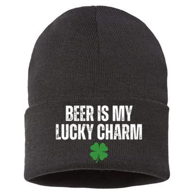 Beer Is My Lucky Charm Funny St Patricks Day Sustainable Knit Beanie