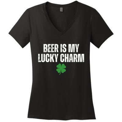 Beer Is My Lucky Charm Funny St Patricks Day Women's V-Neck T-Shirt