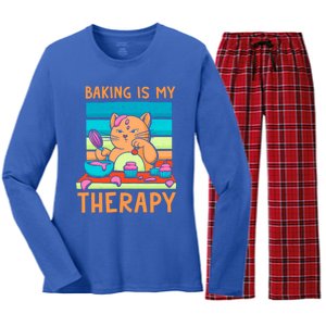 Baking Is My Therapy Bakers Funny Baking Lovers Bakery Owner Gift Women's Long Sleeve Flannel Pajama Set 