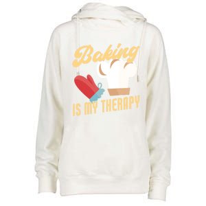 Baking Is My Therapy Funny Baker Gift Womens Funnel Neck Pullover Hood