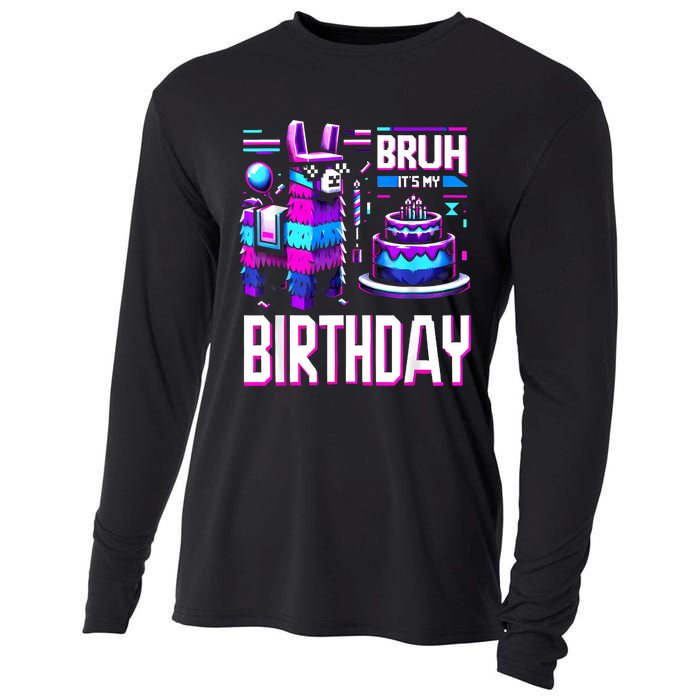 Bruh Its My Birthday Llama Pinata Boy Girl Family Party Bday Cooling Performance Long Sleeve Crew