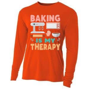 Baking Is My Therapy Funny Baker's Funny Gift Cooling Performance Long Sleeve Crew