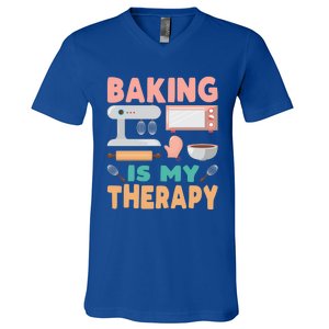 Baking Is My Therapy Funny Baker's Funny Gift V-Neck T-Shirt