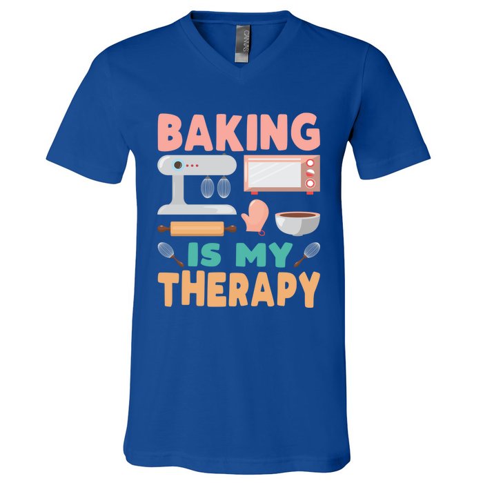 Baking Is My Therapy Funny Baker's Funny Gift V-Neck T-Shirt