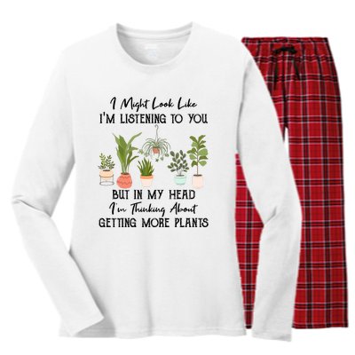 But In My Head IM Thinking About Getting More Plants Women's Long Sleeve Flannel Pajama Set 