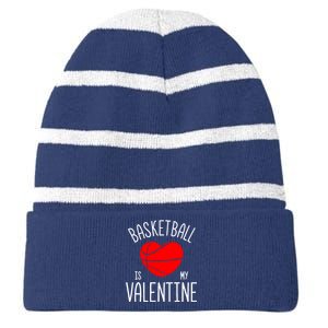 Basketball is My Valentine Striped Beanie with Solid Band