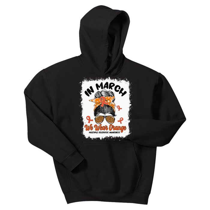 Bleached In March We Wear Orange Messy Bun MS Awareness Kids Hoodie