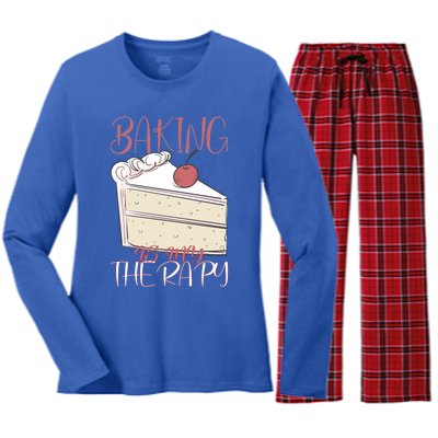 Baking Is My Therapy Baking Baker Gift Women's Long Sleeve Flannel Pajama Set 