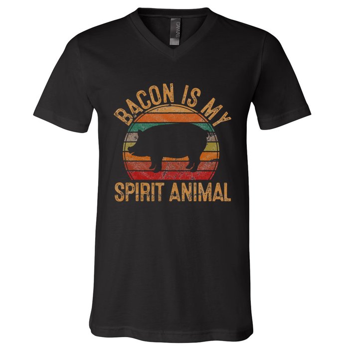 Bacon Is My Spirit Animal Gift Retro BBQ Costume Pork Grill V-Neck T-Shirt