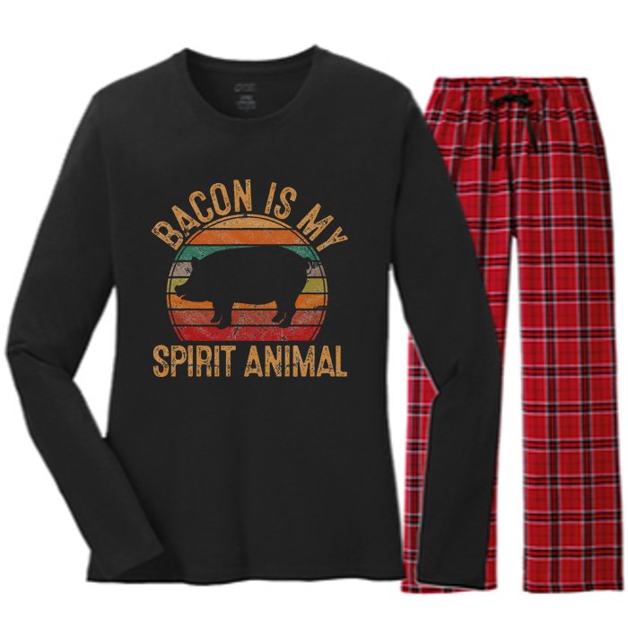 Bacon Is My Spirit Animal Gift Retro BBQ Costume Pork Grill Women's Long Sleeve Flannel Pajama Set 