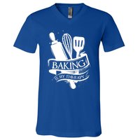 Baking Is My Therapy Funny Baking Gift Funny Gift V-Neck T-Shirt