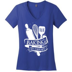 Baking Is My Therapy Funny Baking Gift Funny Gift Women's V-Neck T-Shirt