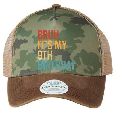 Bruh Its My 9th Birthday Cool 9 Year Old Vintage Bday Legacy Tie Dye Trucker Hat