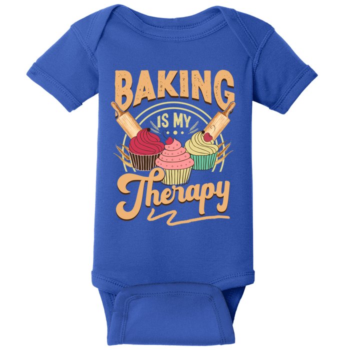 Baking Is My Therapy Funny Cake Bakers Pastry Chef Cupcakes Cool Gift Baby Bodysuit