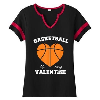 Basketball Is My Valentine Ladies Halftime Notch Neck Tee