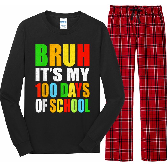 Bruh Its My 100 Days Of School Its 100th Day Of School Boy Long Sleeve Pajama Set