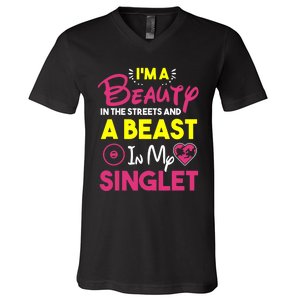 Beast In My Singlet Funny Wrestling V-Neck T-Shirt