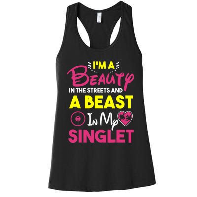 Beast In My Singlet Funny Wrestling Women's Racerback Tank