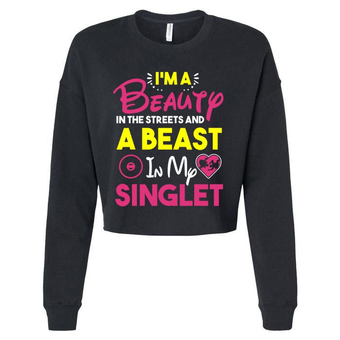 Beast In My Singlet Funny Wrestling Cropped Pullover Crew