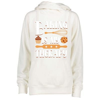 Baking Is My Therapy Baking Lover Quote Funny Baker Cookie Gift Womens Funnel Neck Pullover Hood