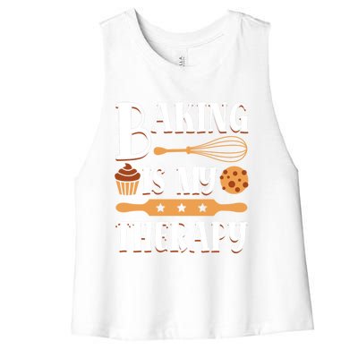 Baking Is My Therapy Baking Lover Quote Funny Baker Cookie Gift Women's Racerback Cropped Tank