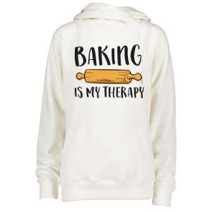 Baking Is My Therapy Funny Cookie Baking Baker Gift Womens Funnel Neck Pullover Hood