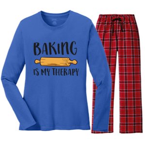 Baking Is My Therapy Funny Cookie Baking Baker Gift Women's Long Sleeve Flannel Pajama Set 