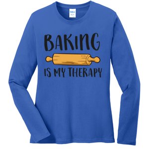 Baking Is My Therapy Funny Cookie Baking Baker Gift Ladies Long Sleeve Shirt