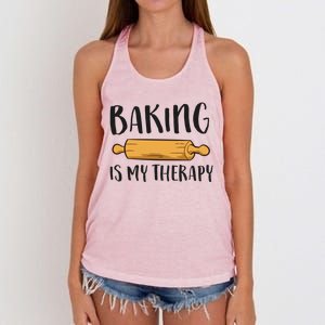 Baking Is My Therapy Funny Cookie Baking Baker Gift Women's Knotted Racerback Tank