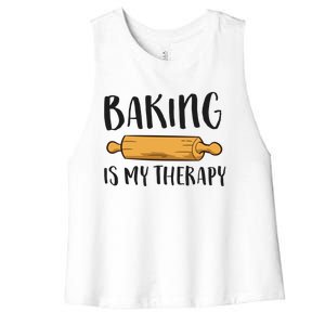 Baking Is My Therapy Funny Cookie Baking Baker Gift Women's Racerback Cropped Tank