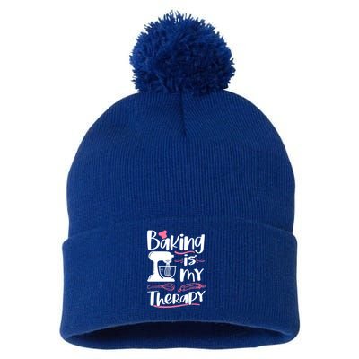 Baking Is My Therapy Baking Lover Quote Funny Baker Cookie Gift Pom Pom 12in Knit Beanie