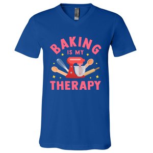 Baking Is My Therapy Funny Cooking Baker Bakery Pastry Funny Gift Meaningful Gif V-Neck T-Shirt