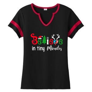 Believe In Magic Of Tiny Mistletoes NICU Nurse Christmas Ladies Halftime Notch Neck Tee