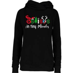 Believe In Magic Of Tiny Mistletoes NICU Nurse Christmas Womens Funnel Neck Pullover Hood