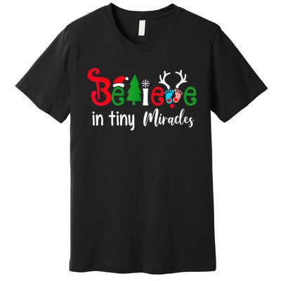 Believe In Magic Of Tiny Mistletoes NICU Nurse Christmas Premium T-Shirt