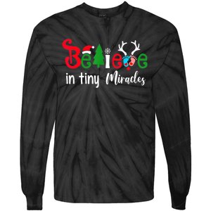 Believe In Magic Of Tiny Mistletoes NICU Nurse Christmas Tie-Dye Long Sleeve Shirt