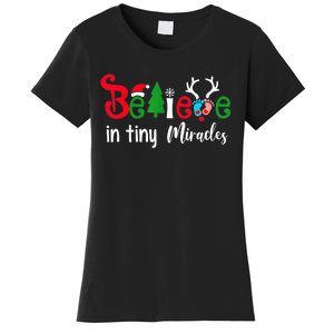 Believe In Magic Of Tiny Mistletoes NICU Nurse Christmas Women's T-Shirt