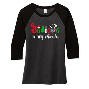 Believe In Magic Of Tiny Mistletoes NICU Nurse Christmas Women's Tri-Blend 3/4-Sleeve Raglan Shirt