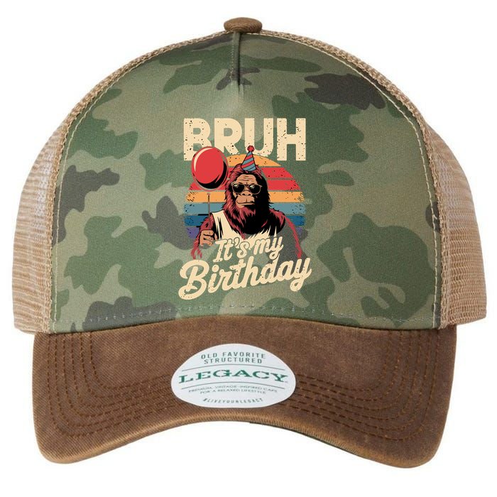 Bruh ItS My Birthday Funny Bigfoot Sasquatch Bday Retro Legacy Tie Dye Trucker Hat