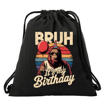 Bruh ItS My Birthday Funny Bigfoot Sasquatch Bday Retro Drawstring Bag