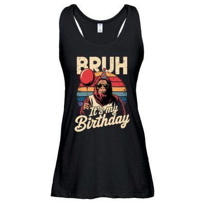Bruh ItS My Birthday Funny Bigfoot Sasquatch Bday Retro Ladies Essential Flowy Tank