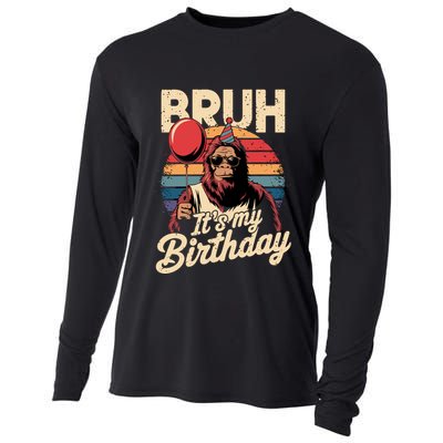 Bruh ItS My Birthday Funny Bigfoot Sasquatch Bday Retro Cooling Performance Long Sleeve Crew