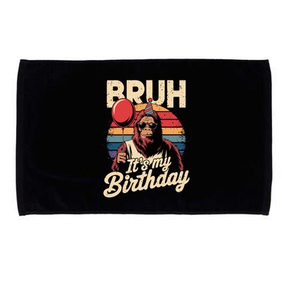 Bruh ItS My Birthday Funny Bigfoot Sasquatch Bday Retro Microfiber Hand Towel